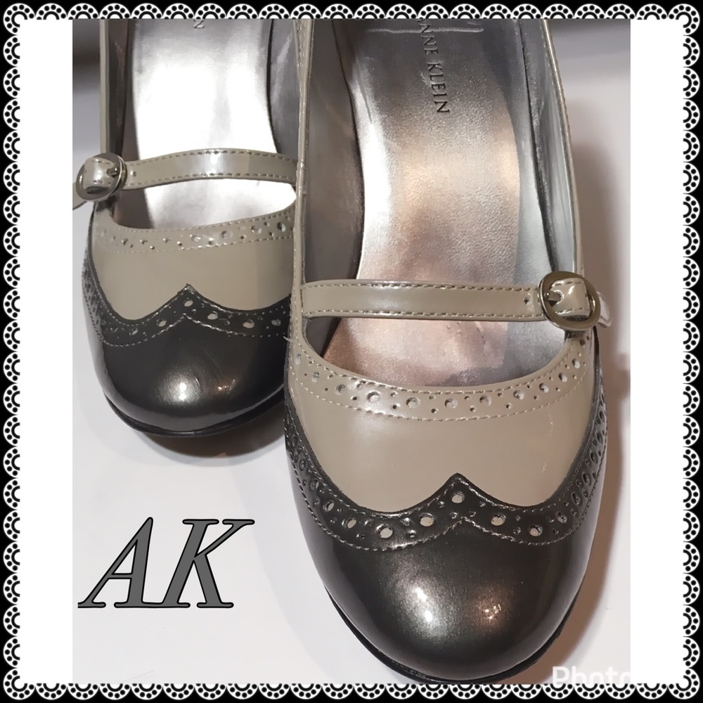 ANNE KLEIN PATENT LEATHER COLOR BLOCK MARY JANE SILVER-GREY SILVER TEE S… - Picture 4 of 9